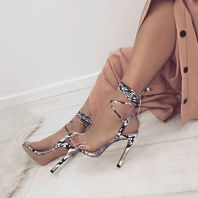 Cassandra Snake Pattern Lace-Up Sandals