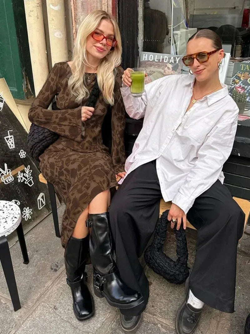 Elegant O-neck High Waist Evening Party Streetwear Maxi Dress