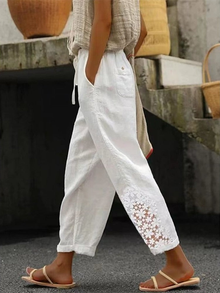 Casual Cotton Linen Cropped Pants