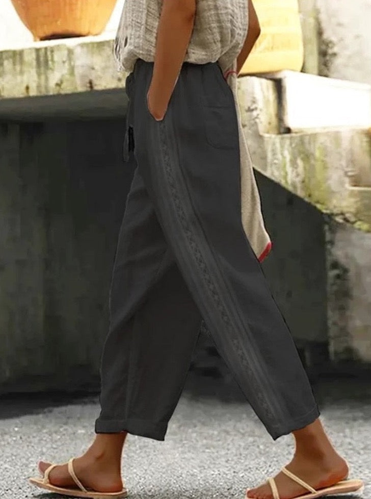 Casual Cotton Linen Cropped Pants