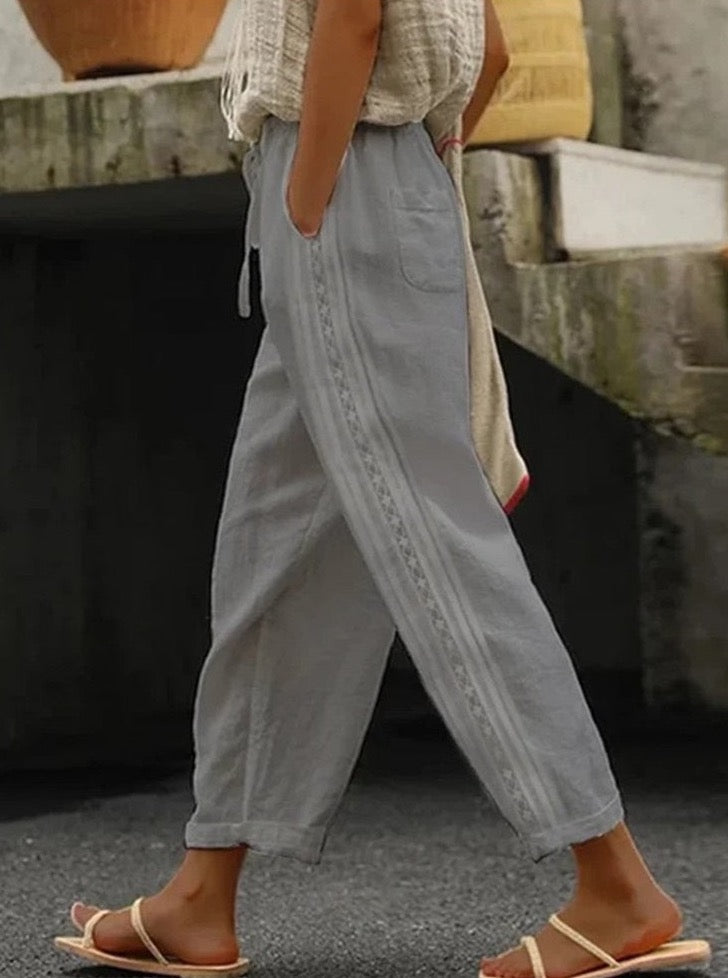 Casual Cotton Linen Cropped Pants