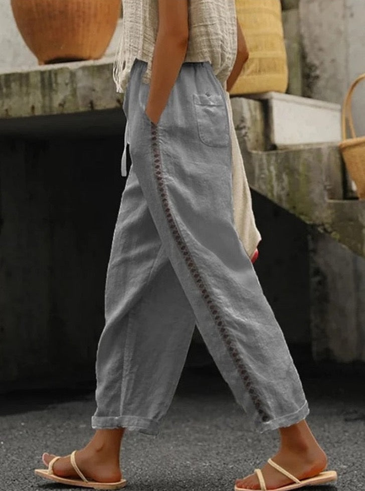 Casual Cotton Linen Cropped Pants