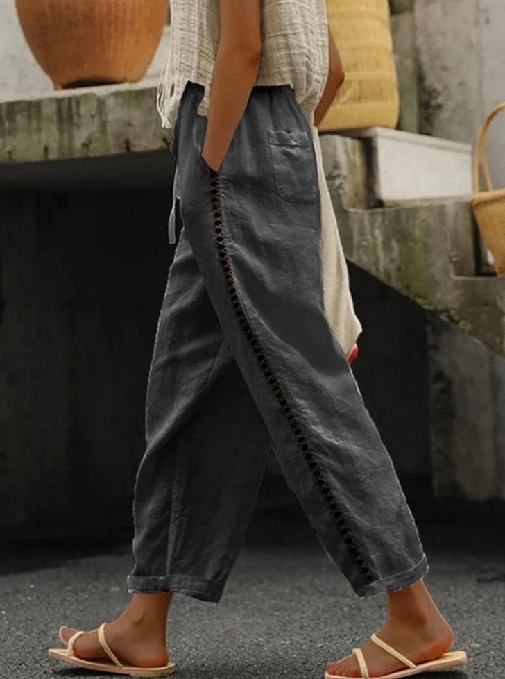 Casual Cotton Linen Cropped Pants
