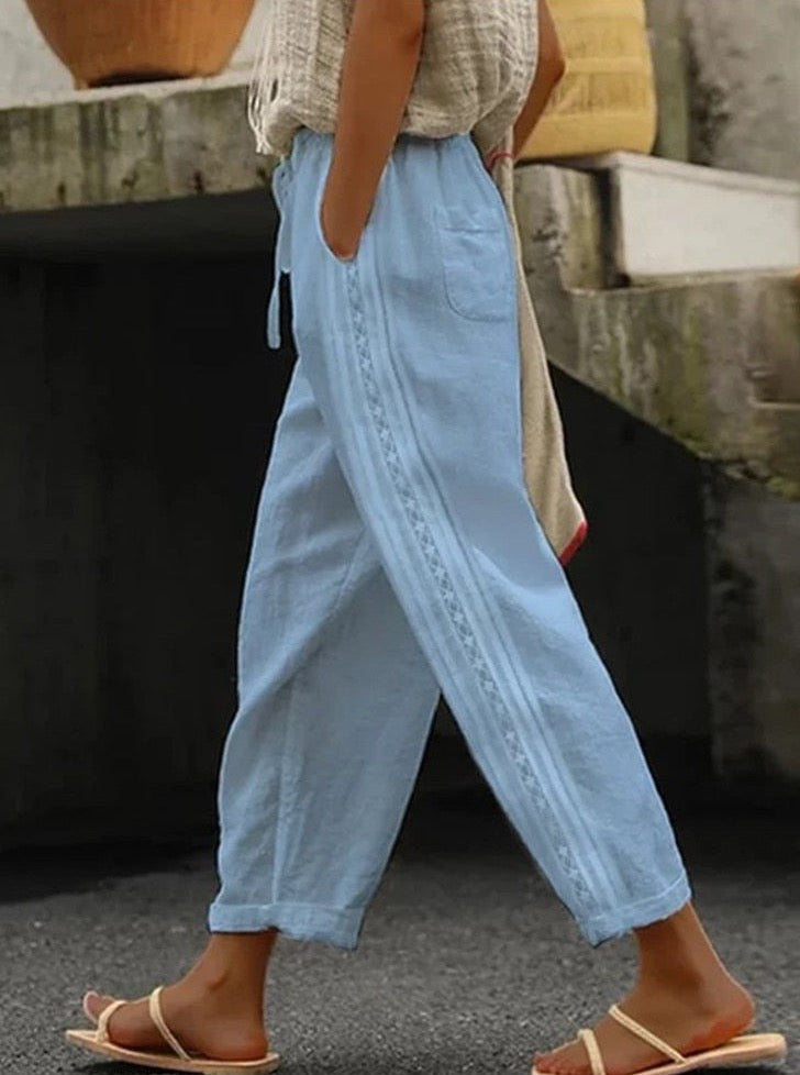 Casual Cotton Linen Cropped Pants
