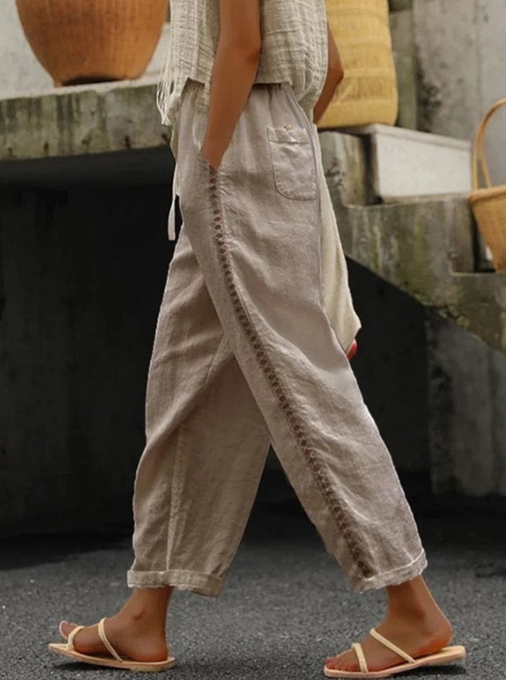 Casual Cotton Linen Cropped Pants