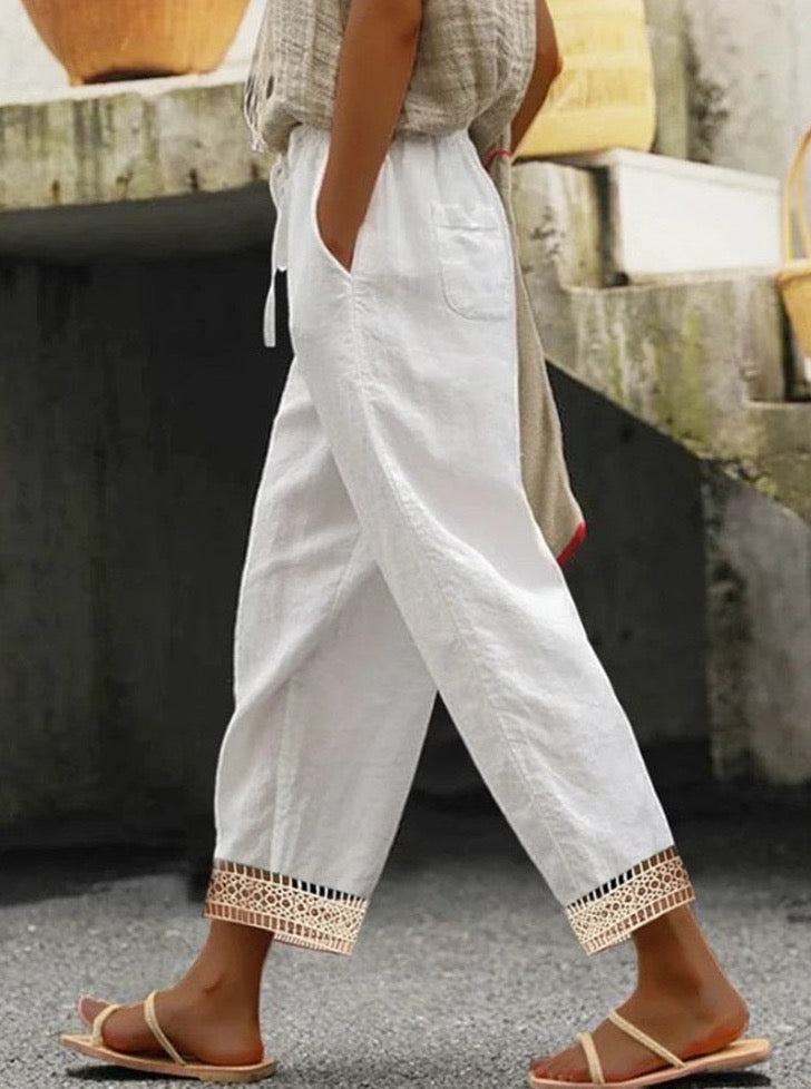 Casual Cotton Linen Cropped Pants