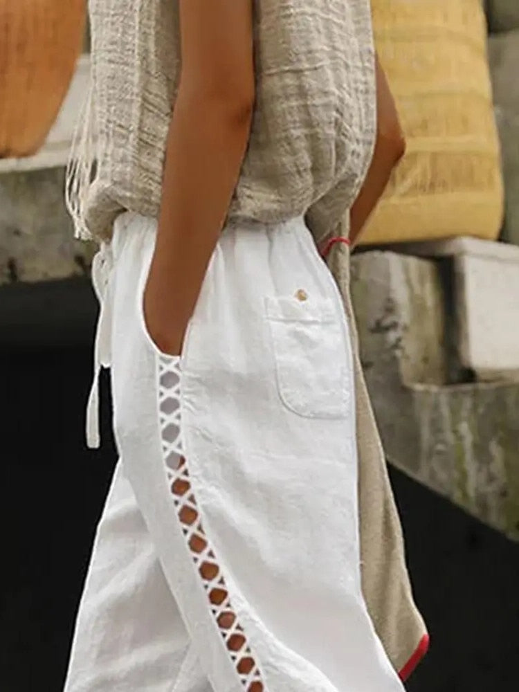 Casual Cotton Linen Cropped Pants