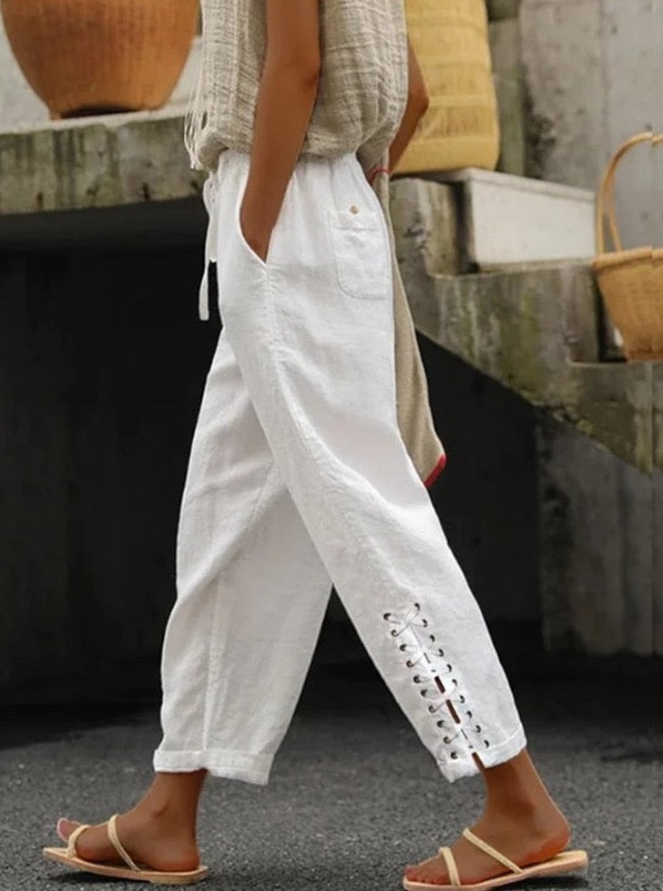 Casual Cotton Linen Cropped Pants
