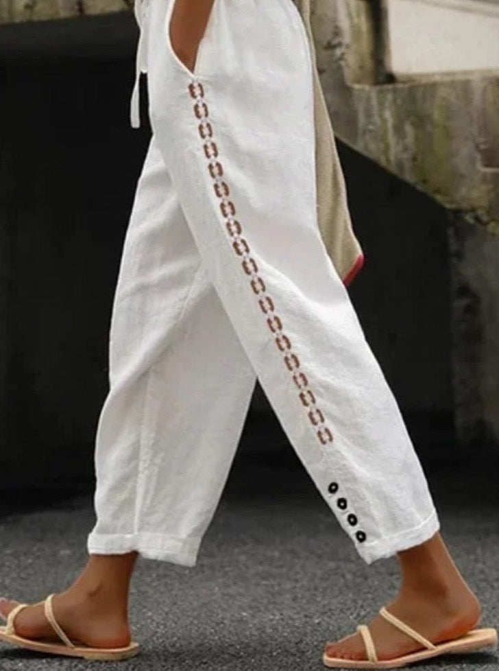 Casual Cotton Linen Cropped Pants