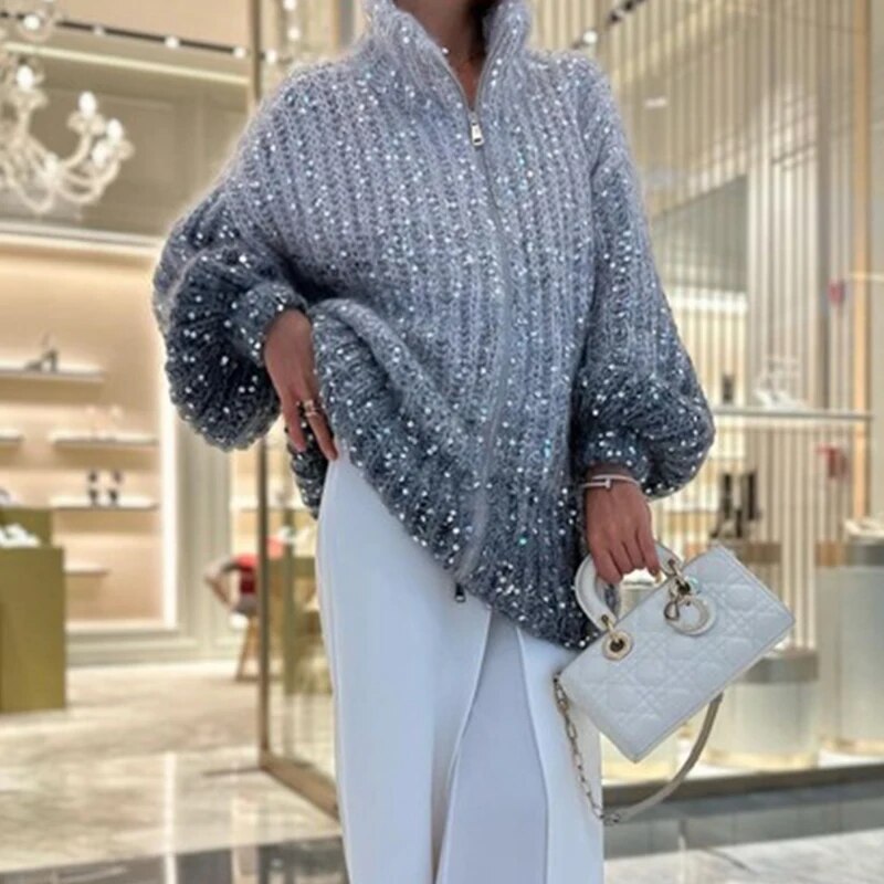 Catrine Ombre Sparkling Sequin Cardigan Jumper