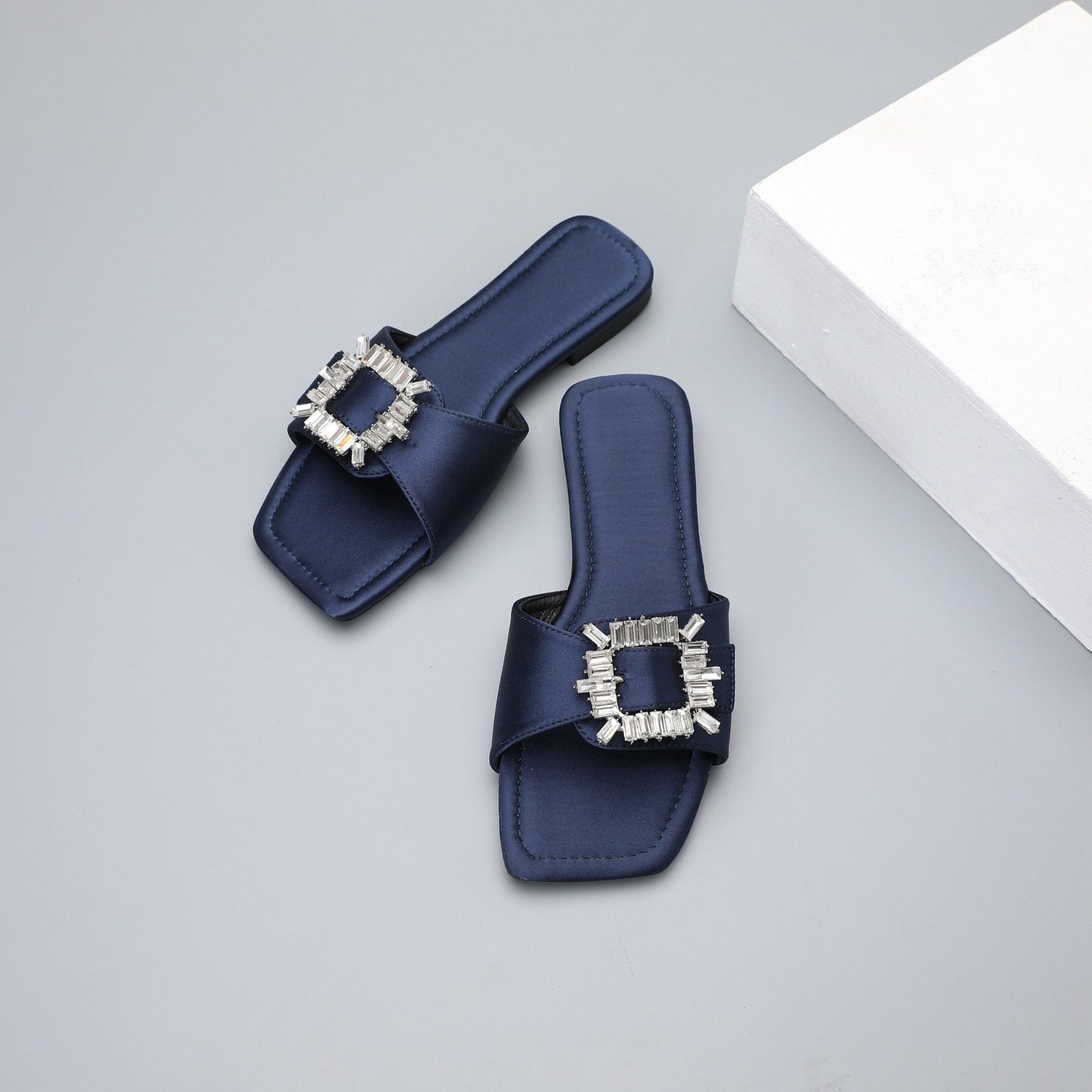 Chaitali Rhinestone Buckled Satin Slippers - 5 Colors