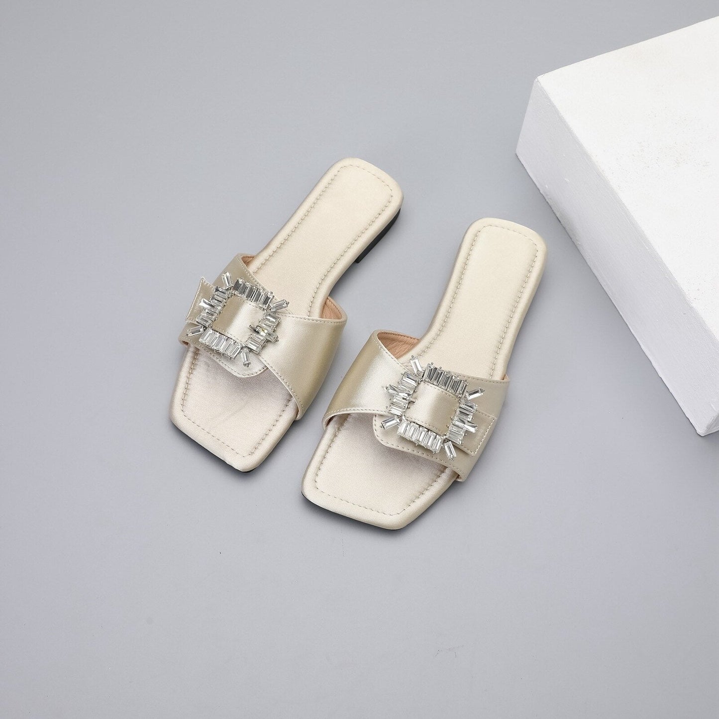 Chaitali Rhinestone Buckled Satin Slippers - 5 Colors