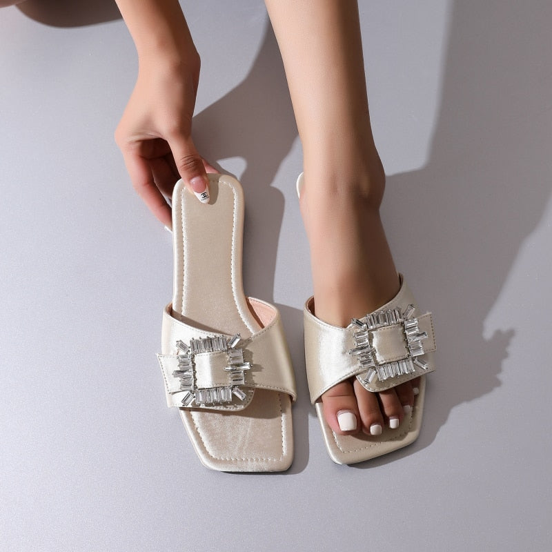 Chaitali Rhinestone Buckled Satin Slippers - 5 Colors
