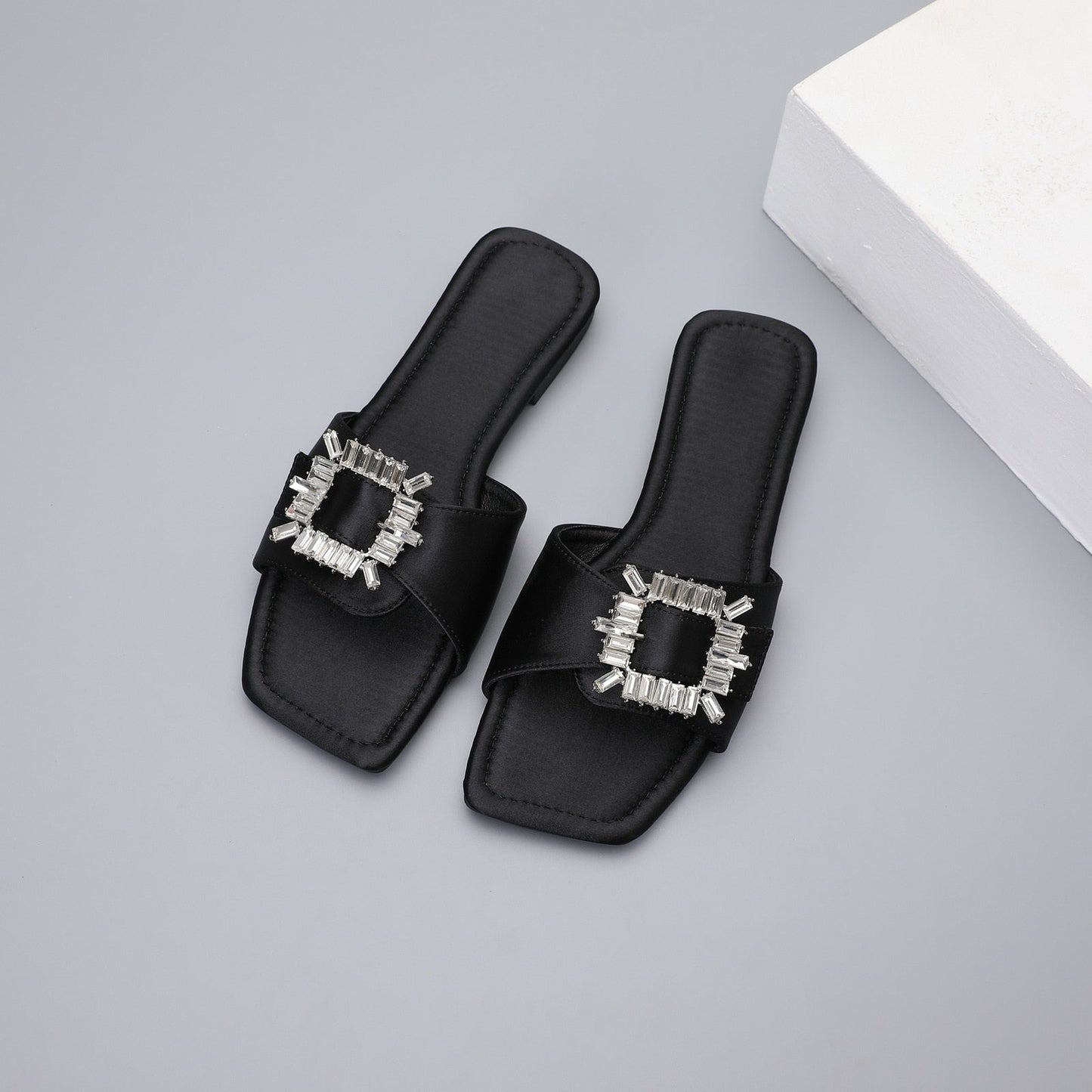 Chaitali Rhinestone Buckled Satin Slippers - 5 Colors