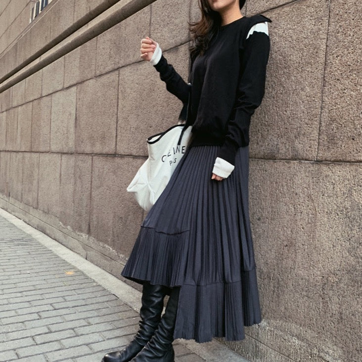 Chantal Asymmetric Hem Pleated Skirts - 2 Colors