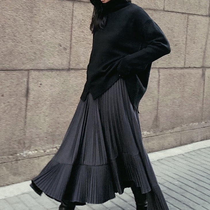 Chantal Asymmetric Hem Pleated Skirts - 2 Colors