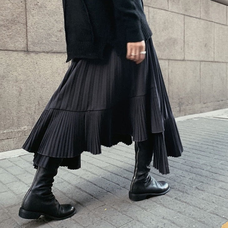 Chantal Asymmetric Hem Pleated Skirts - 2 Colors