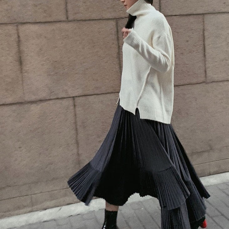 Chantal Asymmetric Hem Pleated Skirts - 2 Colors