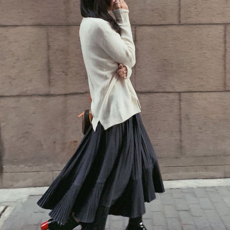 Chantal Asymmetric Hem Pleated Skirts - 2 Colors