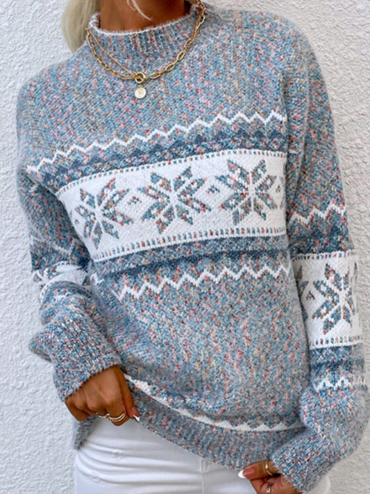 Snowflake Turtleneck Loose Sweater