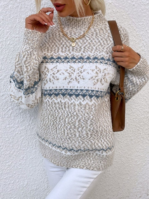 Snowflake Turtleneck Loose Sweater