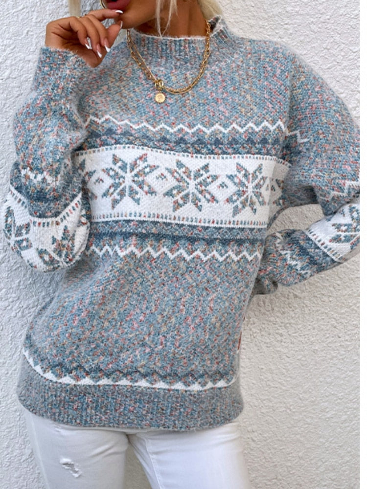 Snowflake Turtleneck Loose Sweater