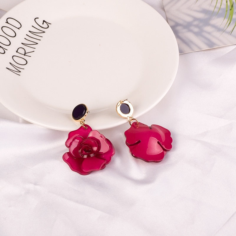 Clear Resin Rose Drop Earrings - 7 Colors