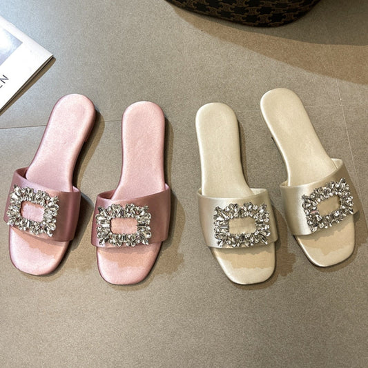 Cleo Rhinestone Embellishment Satin Slippers - 6 Colors