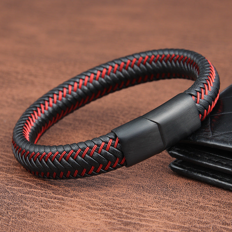 Color Rope Work Leather Bracelet