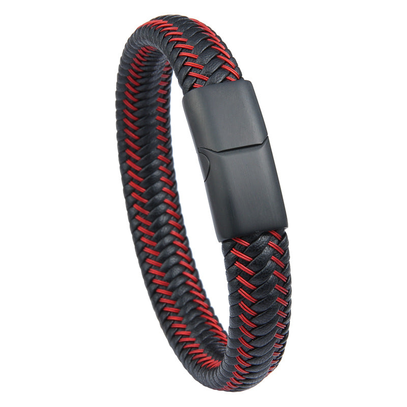 Color Rope Work Leather Bracelet