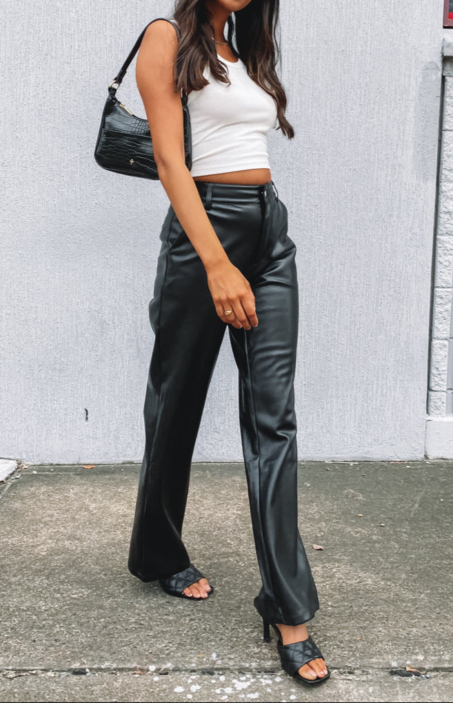 Izabella Cool Shade PU Pants Black