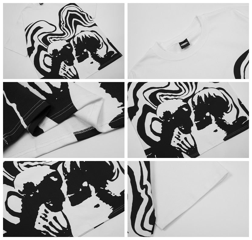 Couple's Skulls Art Prints Oversized Hi-Hop T-Shirts