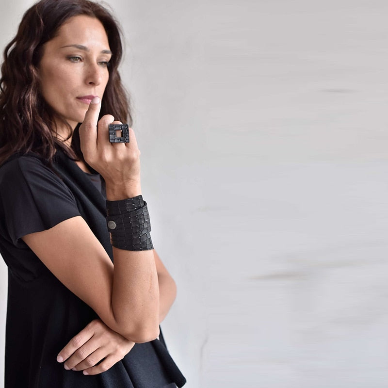 Croc Effect Leather Wrap Bracelet & Ring