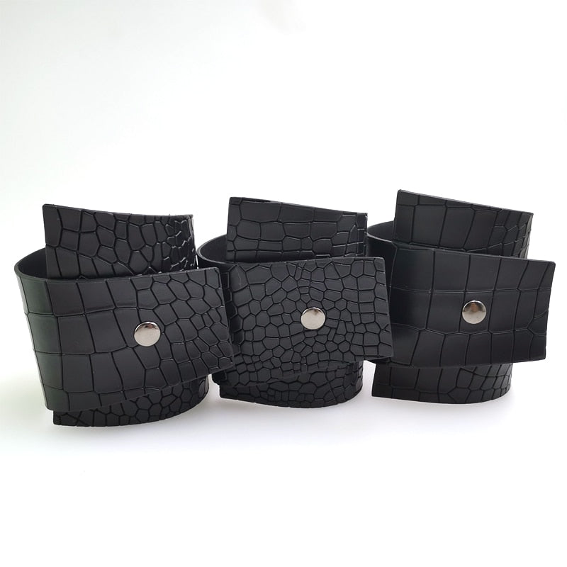 Croc Effect Leather Wrap Bracelet & Ring