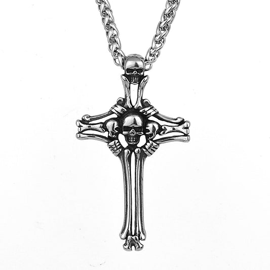 Cross Skeleton Head Bone Necklace
