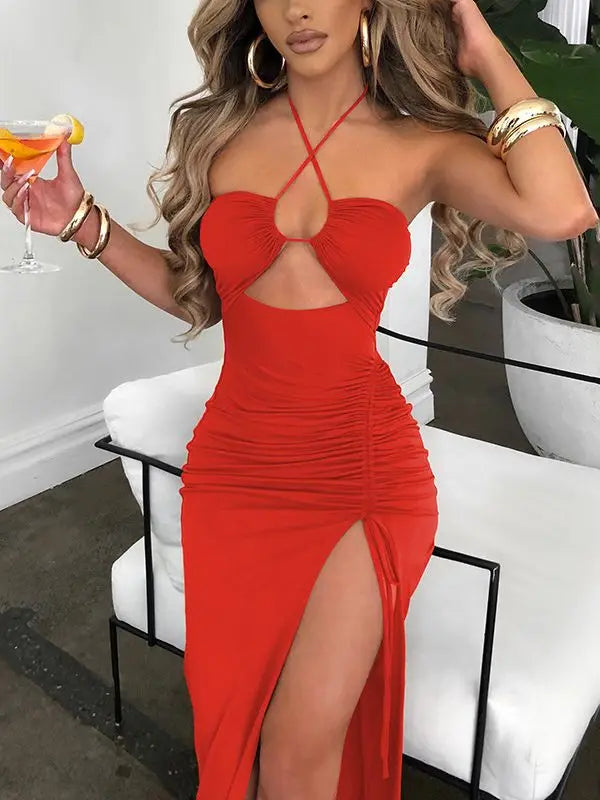 Hot Summer Sleeveless Cut Out Club Party Vestido Midi Dress