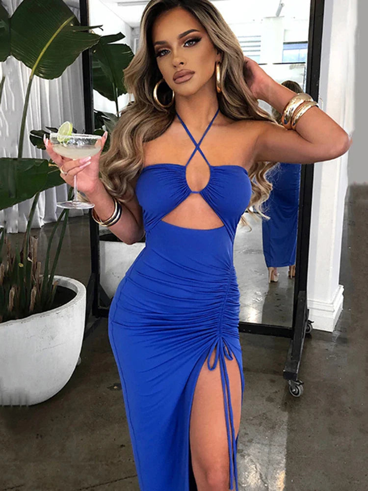 Hot Summer Sleeveless Cut Out Club Party Vestido Midi Dress