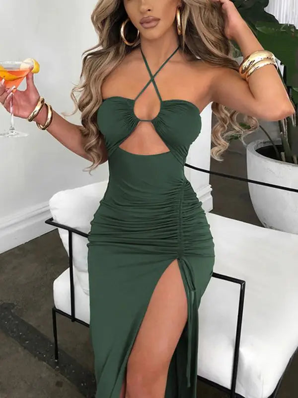 Hot Summer Sleeveless Cut Out Club Party Vestido Midi Dress