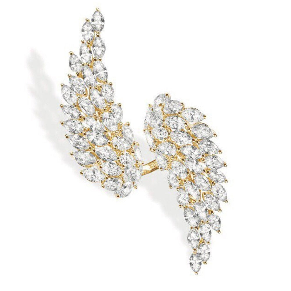 Crystal Angel Feather Wing Cocktail Rings - 2 Colors