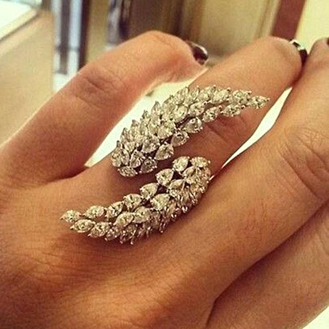 Crystal Angel Feather Wing Cocktail Rings - 2 Colors