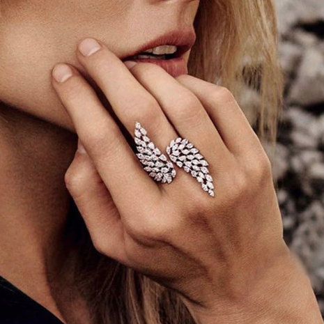 Crystal Angel Feather Wing Cocktail Rings - 2 Colors
