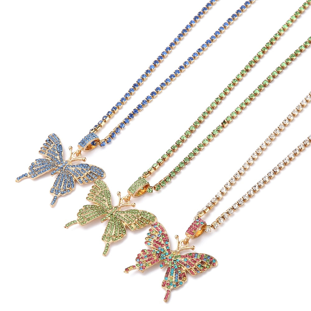Crystal Butterfly Patent Necklaces - 6 Colors