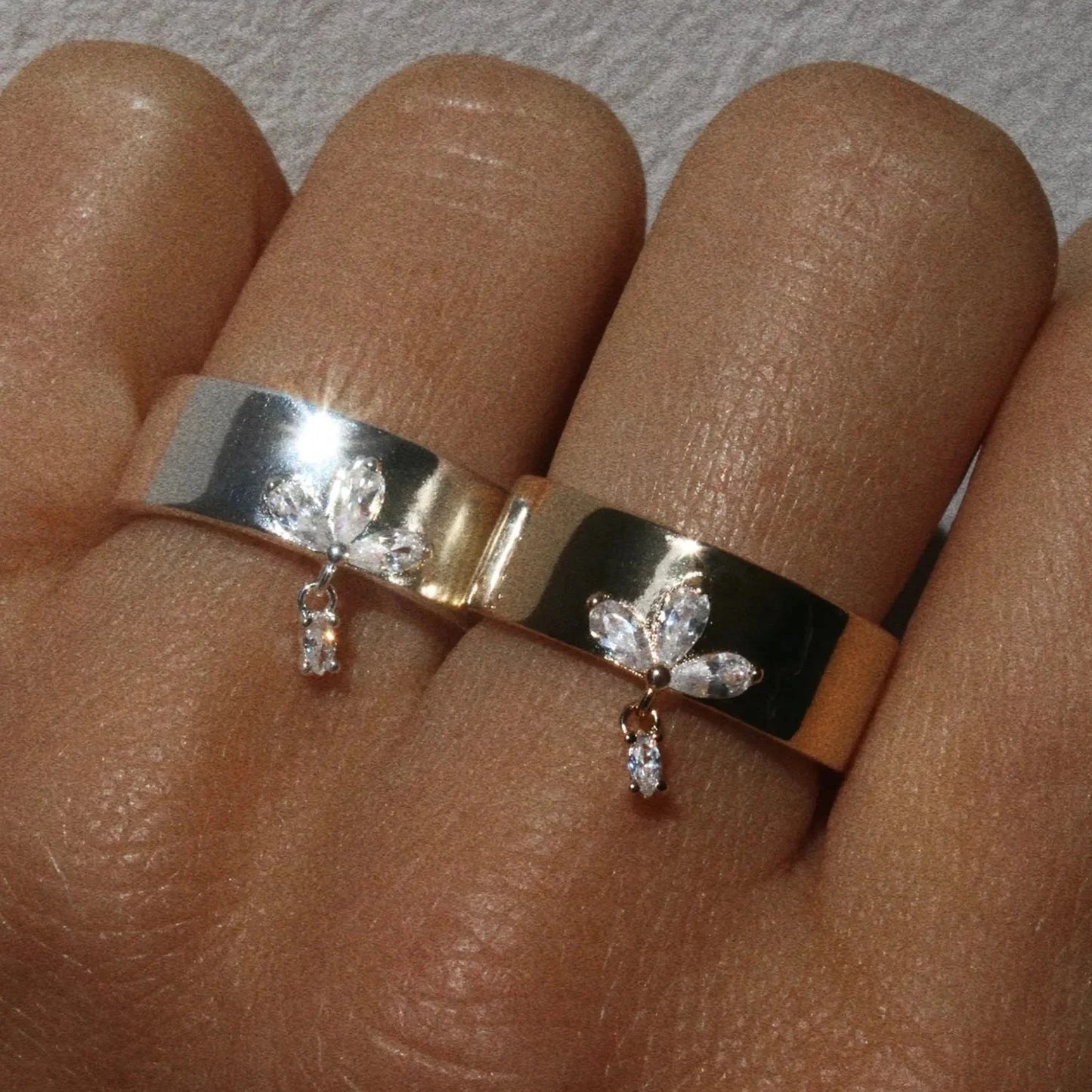 Crystal Leave Zirconia Sterling Silver Band Rings