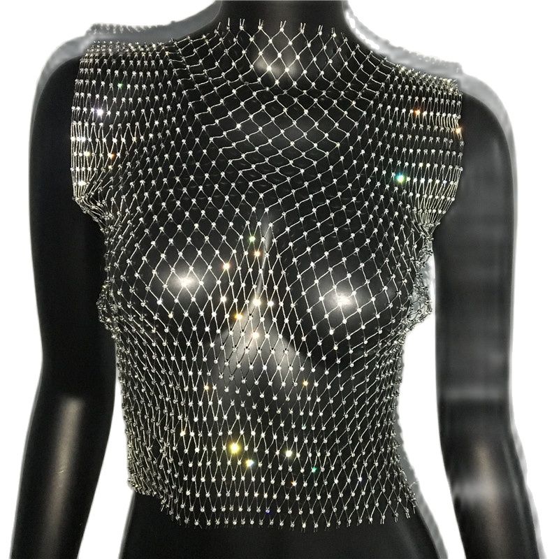 Crystal Rhinestone Embellished Mesh Tank Top - 8 Colors
