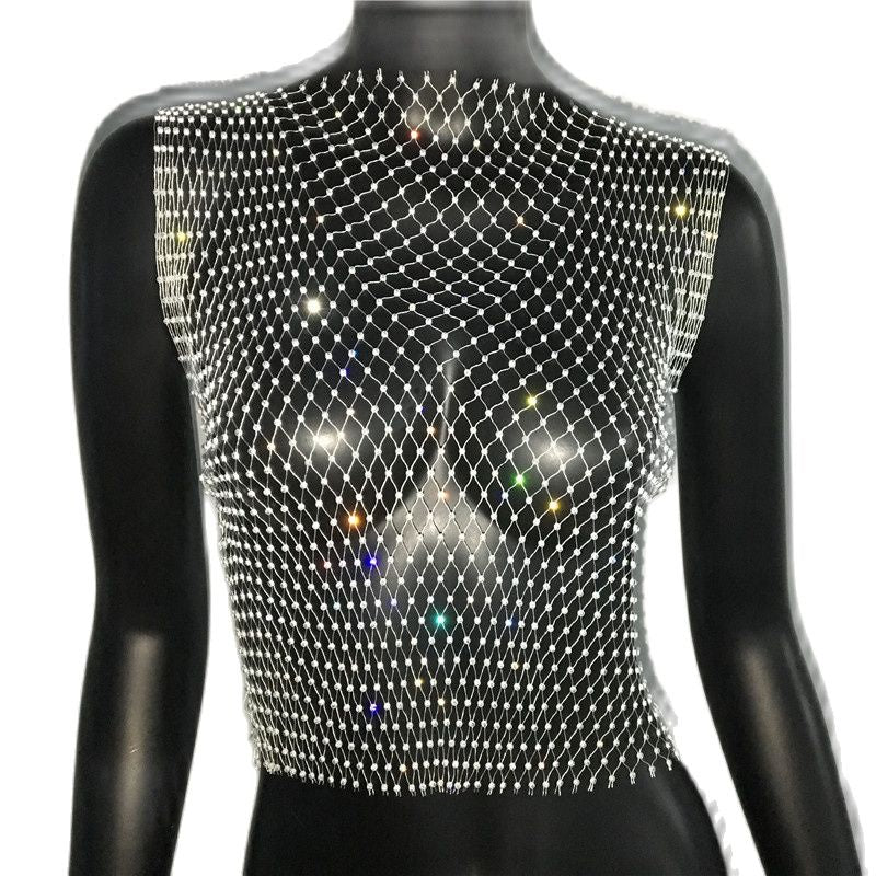 Crystal Rhinestone Embellished Mesh Tank Top - 8 Colors