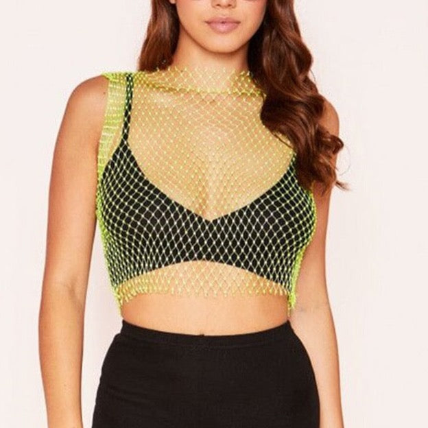 Crystal Rhinestone Embellished Mesh Tank Top - 8 Colors
