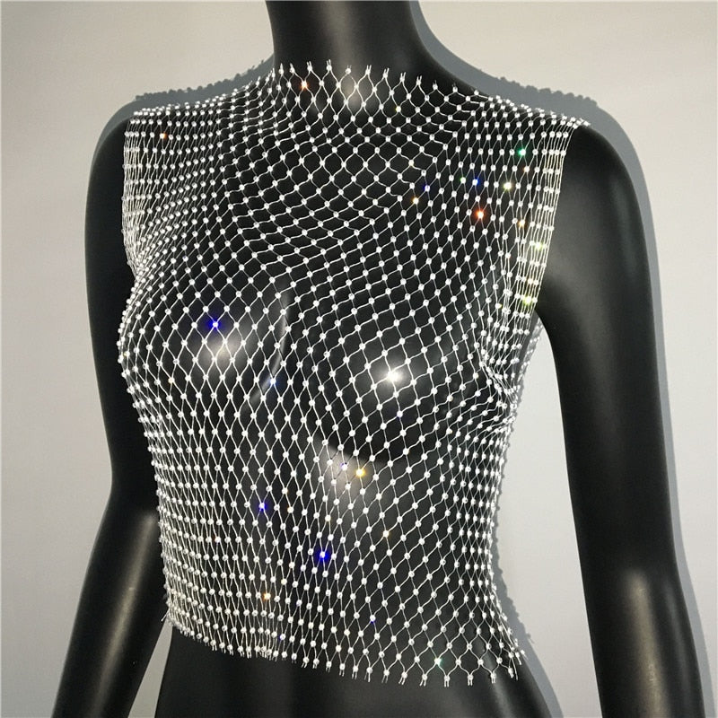 Crystal Rhinestone Embellished Mesh Tank Top - 8 Colors