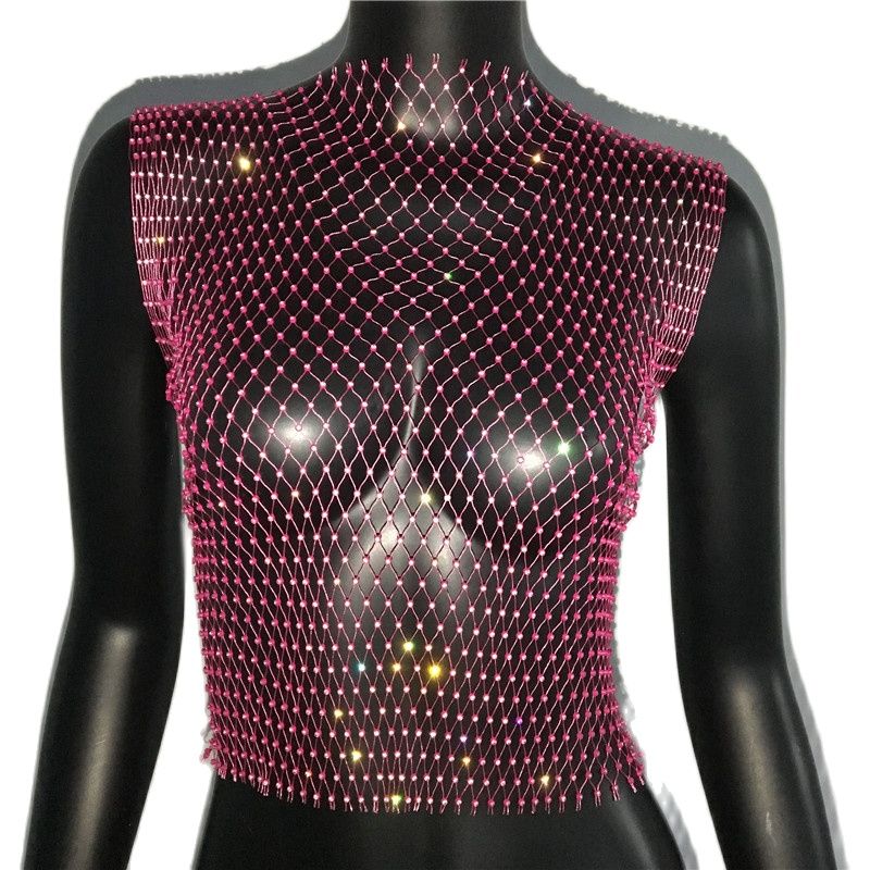 Crystal Rhinestone Embellished Mesh Tank Top - 8 Colors