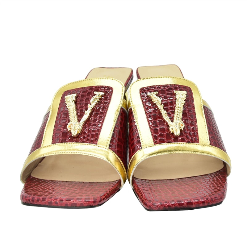 Daphnia Golden V  Croco Sandals - 5 Colors
