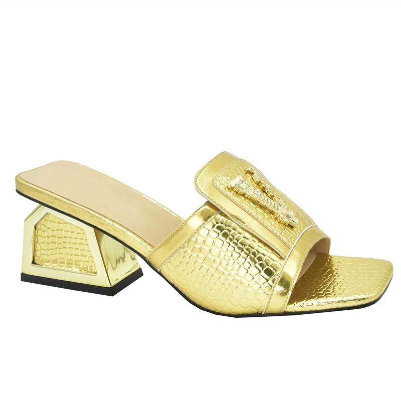 Daphnia Golden V  Croco Sandals - 5 Colors